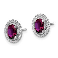 Sterling Silver Rhod-plat Rhodolite Garnet Oval Post Earrings view 2