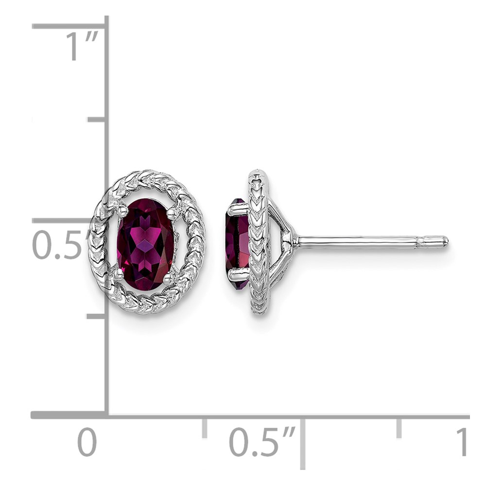 Sterling Silver Rhod-plat Rhodolite Garnet Oval Post Earrings (QE14494JUN)