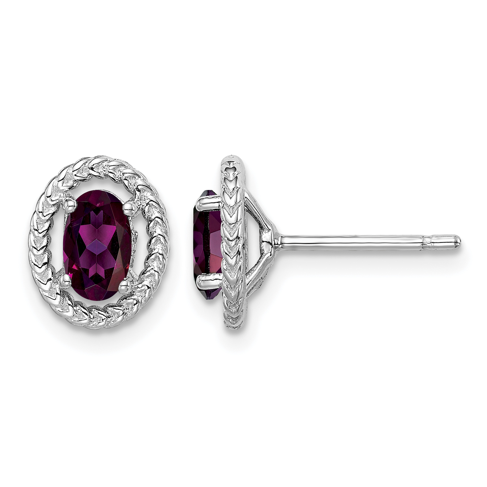 Sterling Silver Rhod-plat Rhodolite Garnet Oval Post Earrings (QE14494JUN)