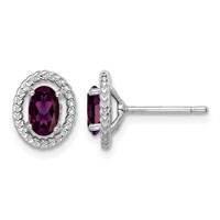 Sterling Silver Rhod-plat Rhodolite Garnet Oval Post Earrings view 1
