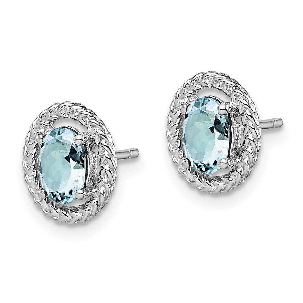 Sterling Silver Rhod-plat Aquamarine Oval Post Earrings (QE14494MAR)