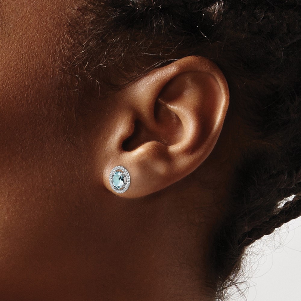 Sterling Silver Rhod-plat Aquamarine Oval Post Earrings (QE14494MAR)