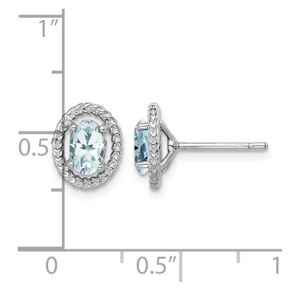 Sterling Silver Rhod-plat Aquamarine Oval Post Earrings (QE14494MAR)