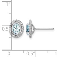 Sterling Silver Rhod-plat Aquamarine Oval Post Earrings view 4