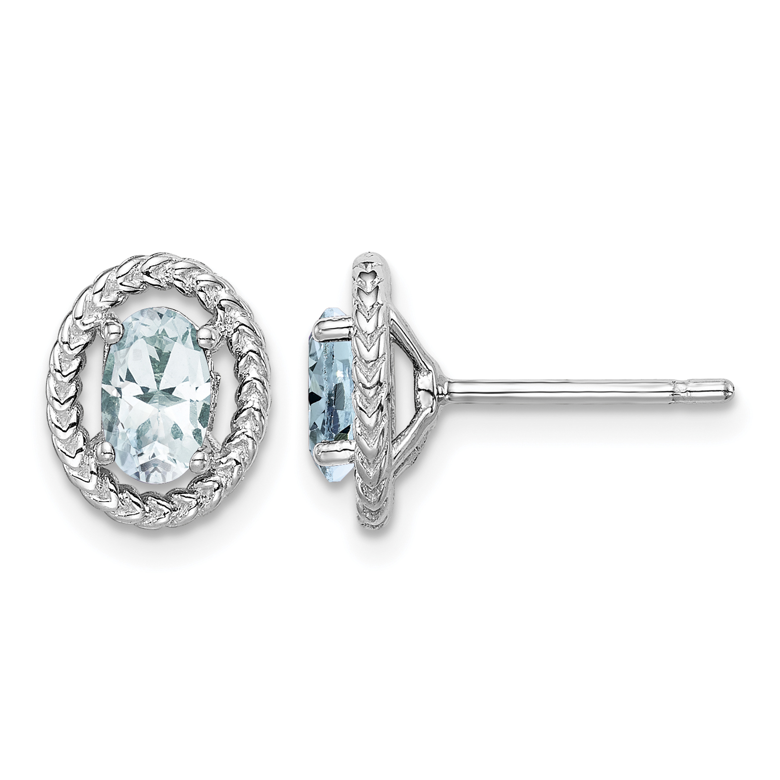 Sterling Silver Rhod-plat Aquamarine Oval Post Earrings (QE14494MAR)