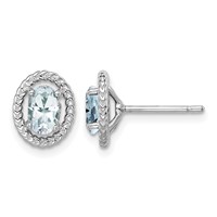 Sterling Silver Rhod-plat Aquamarine Oval Post Earrings view 1