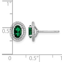 Sterling Silver Rhod-plat Created Emerald Oval Post Earrings view 4