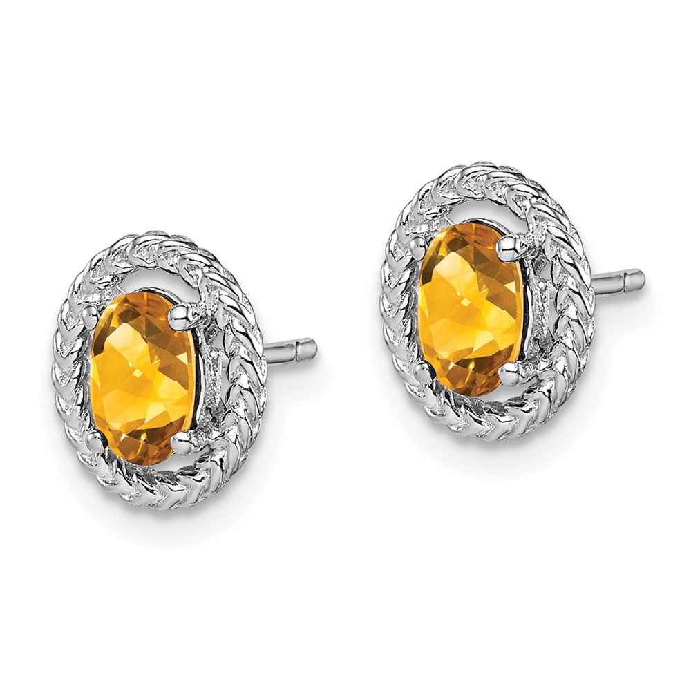 Sterling Silver Rhod-plat Citrine Oval Post Earrings (QE14494NOV)