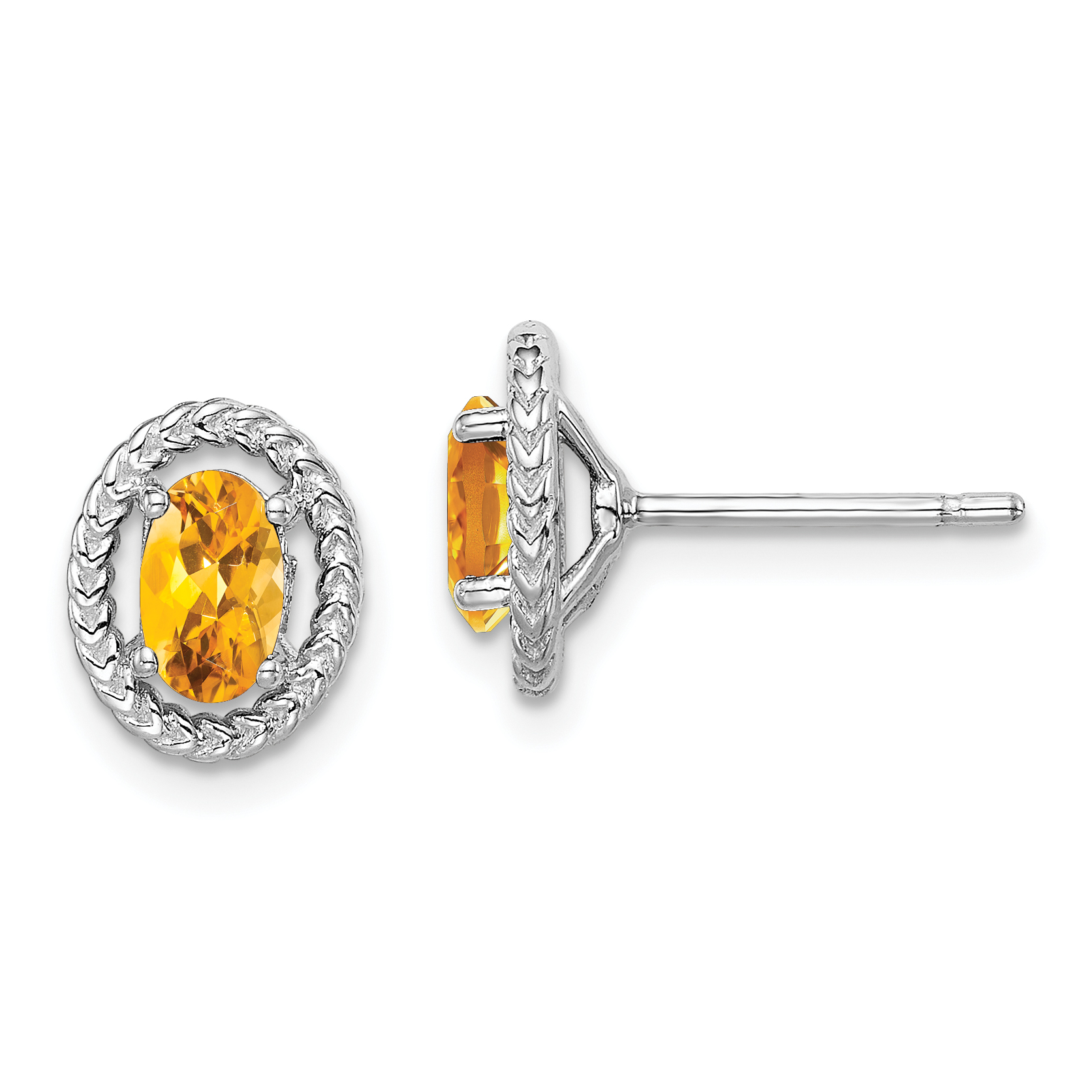 Sterling Silver Rhod-plat Citrine Oval Post Earrings (QE14494NOV)