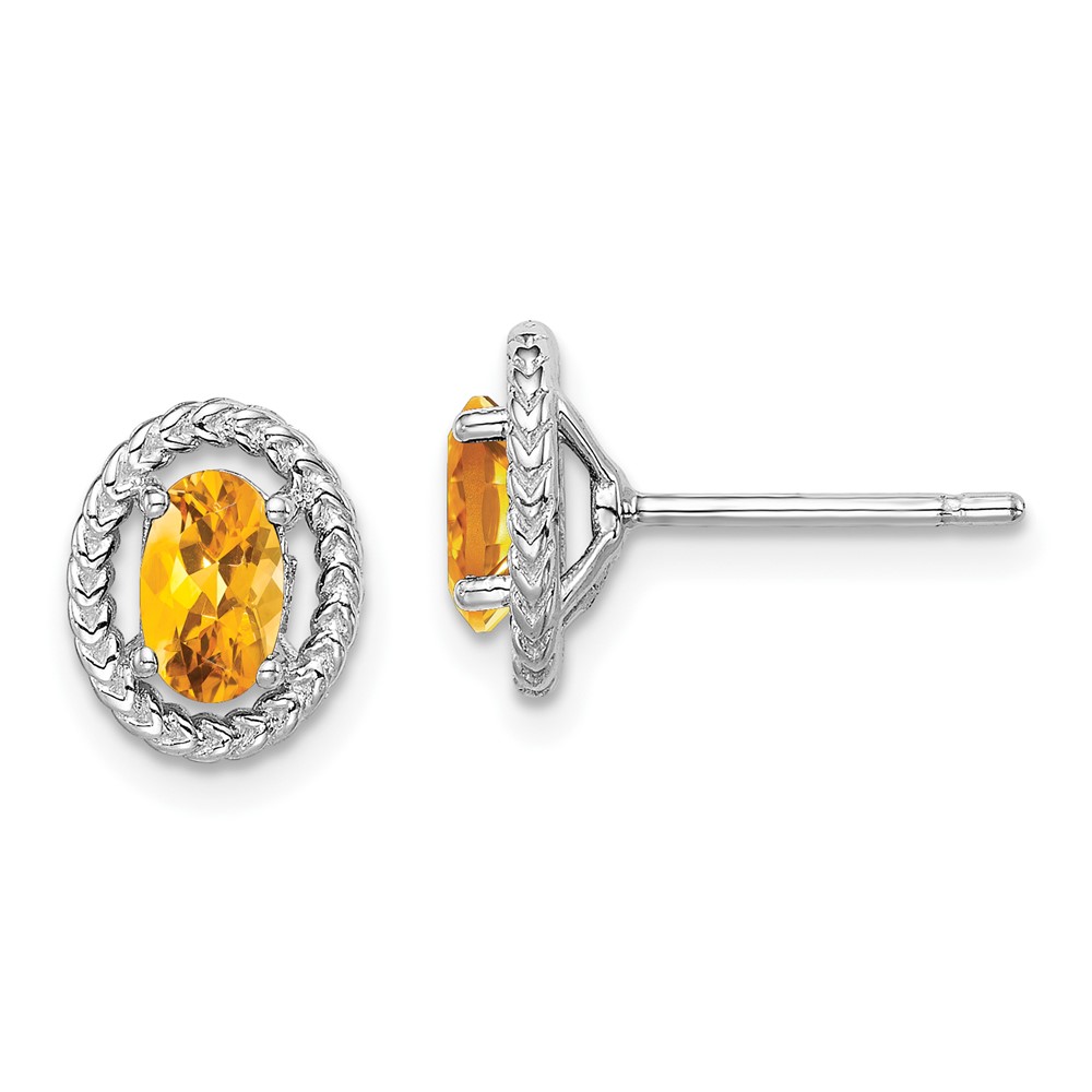 Sterling Silver Rhod-plat Citrine Oval Post Earrings (QE14494NOV)