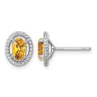 Sterling Silver Rhod-plat Citrine Oval Post Earrings view 1