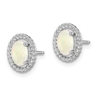 Sterling Silver Rhod-plat Milky Opal Oval Post Earrings view 2