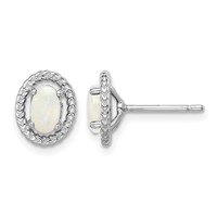Sterling Silver Rhod-plat Milky Opal Oval Post Earrings view 1