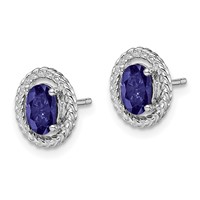 Sterling Silver Rhod-plat Create Sapphire Oval Post Earrings view 2