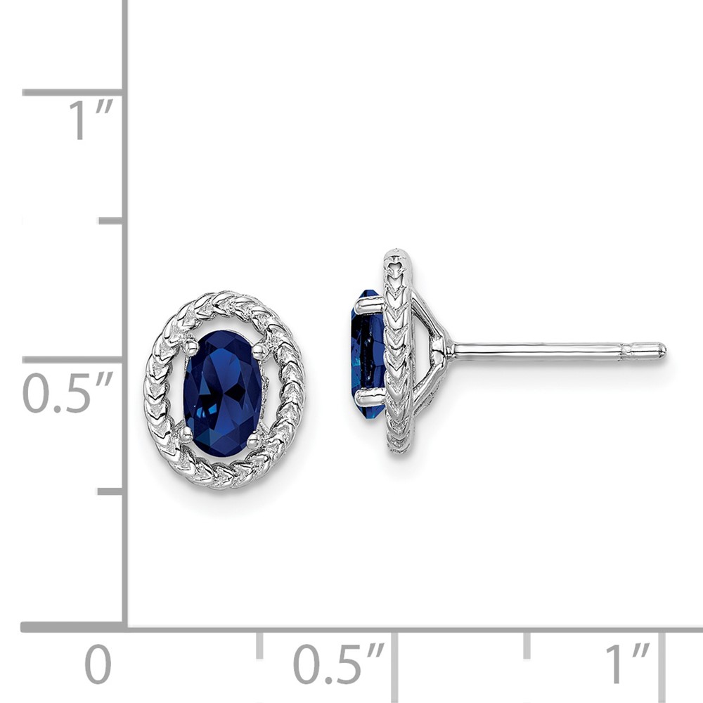 Sterling Silver Rhod-plat Create Sapphire Oval Post Earrings (QE14494SEP)