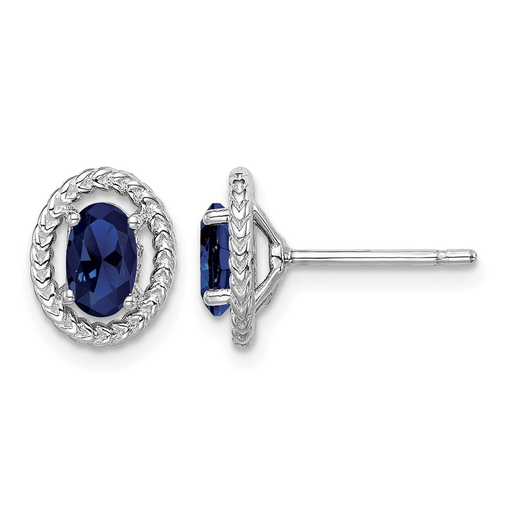 Sterling Silver Rhod-plat Create Sapphire Oval Post Earrings (QE14494SEP)