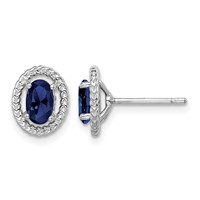 Sterling Silver Rhod-plat Create Sapphire Oval Post Earrings view 1