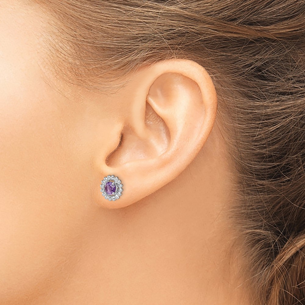 Sterling Silver Rhod-plat Amethyst Earrings (QE14495FEB)