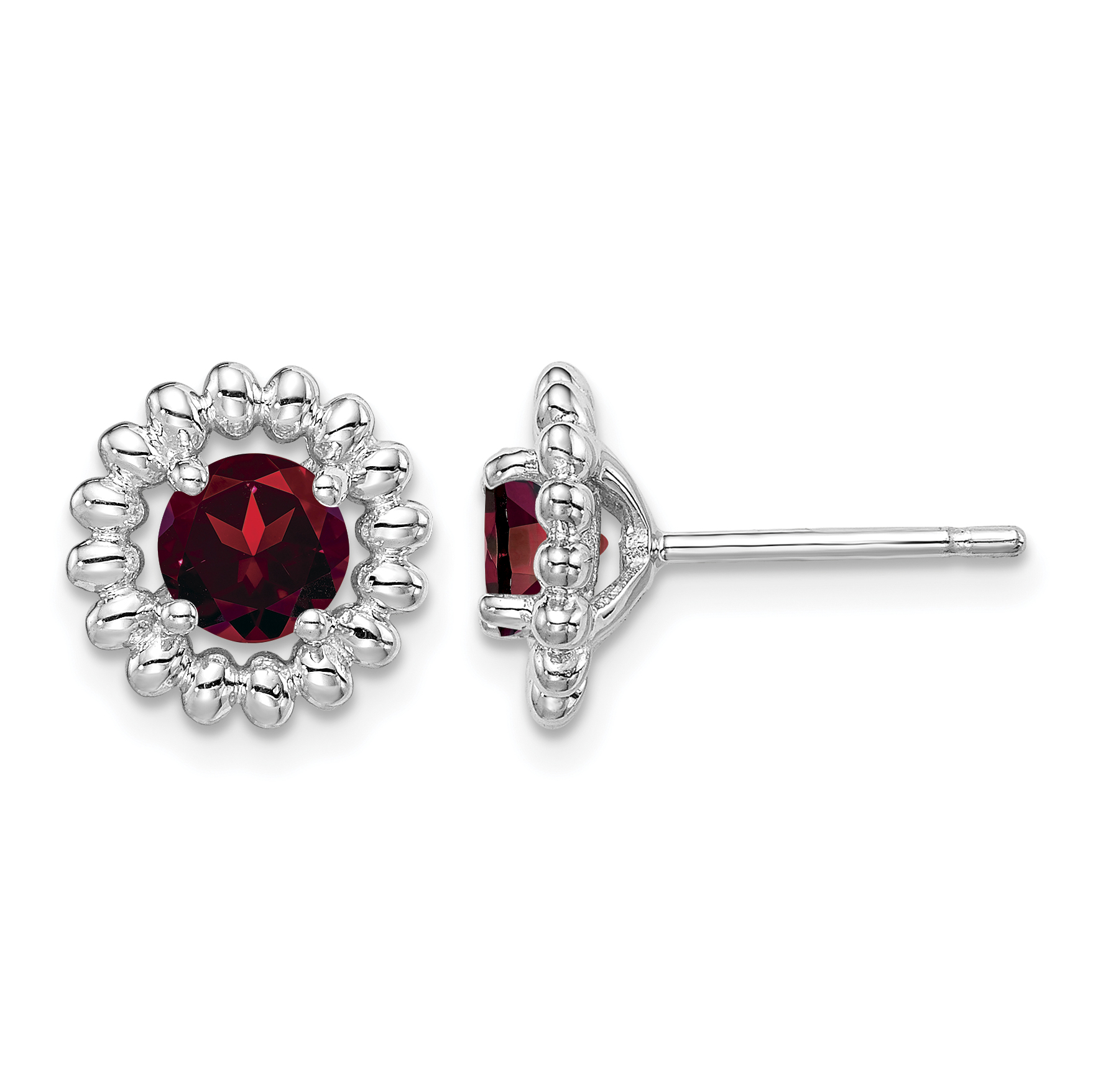 Sterling Silver Rhod-plat Garnet Earrings (QE14495JAN)