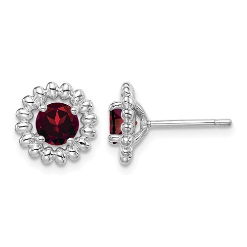 Sterling Silver Rhod-plat Garnet Earrings