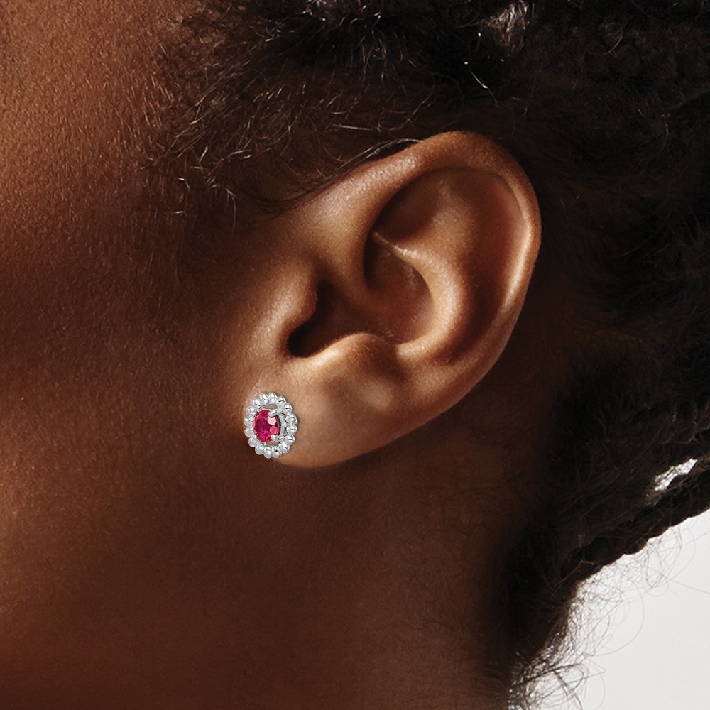 Sterling Silver Rhod-plat Created Ruby Earrings (QE14495JUL)