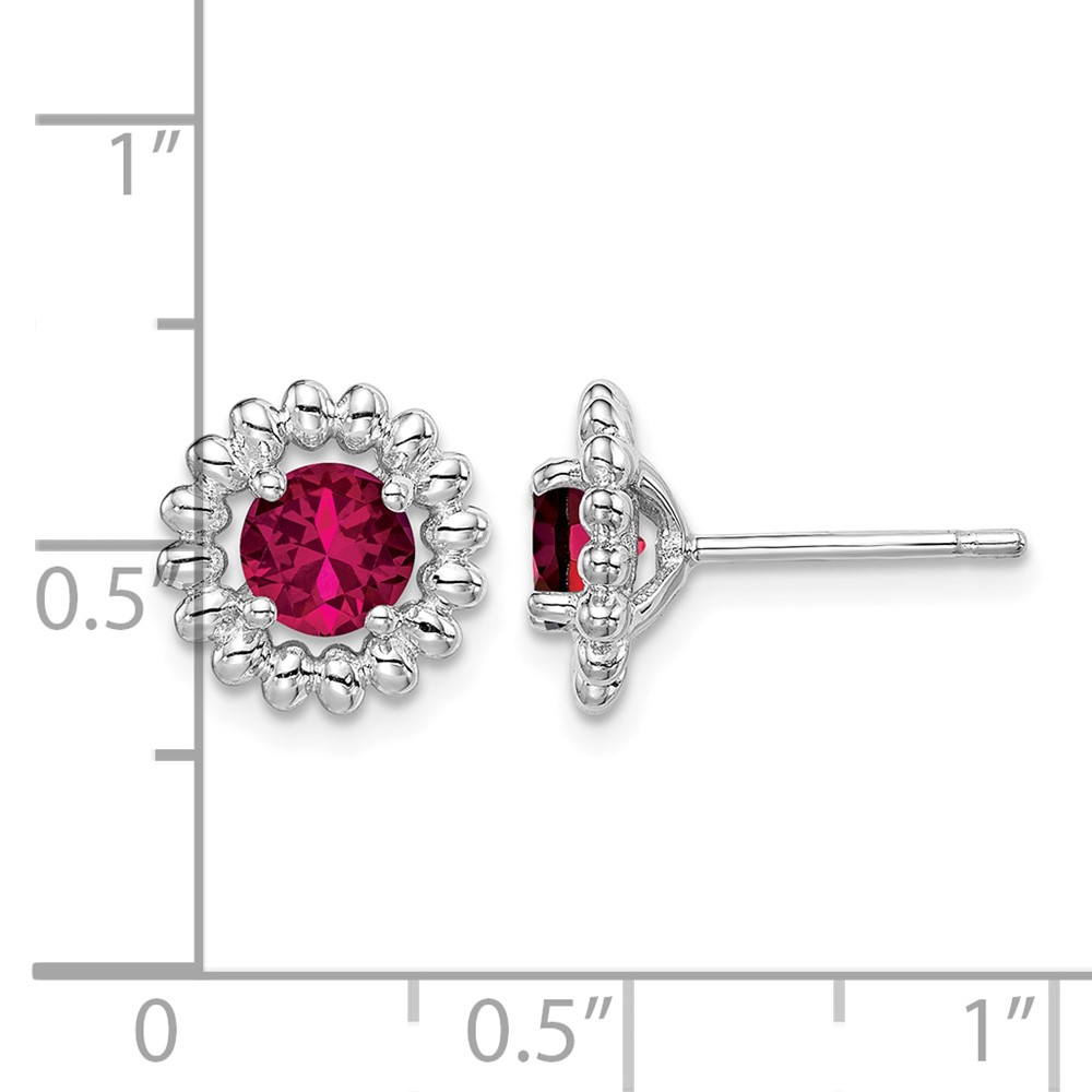 Sterling Silver Rhod-plat Created Ruby Earrings (QE14495JUL)