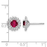 Sterling Silver Rhod-plat Created Ruby Earrings view 4