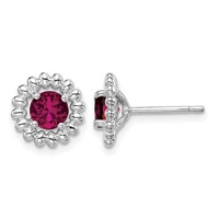 Sterling Silver Rhod-plat Created Ruby Earrings view 1