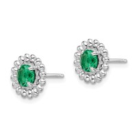 Sterling Silver Rhod-plat Created Emerald Earrings view 2