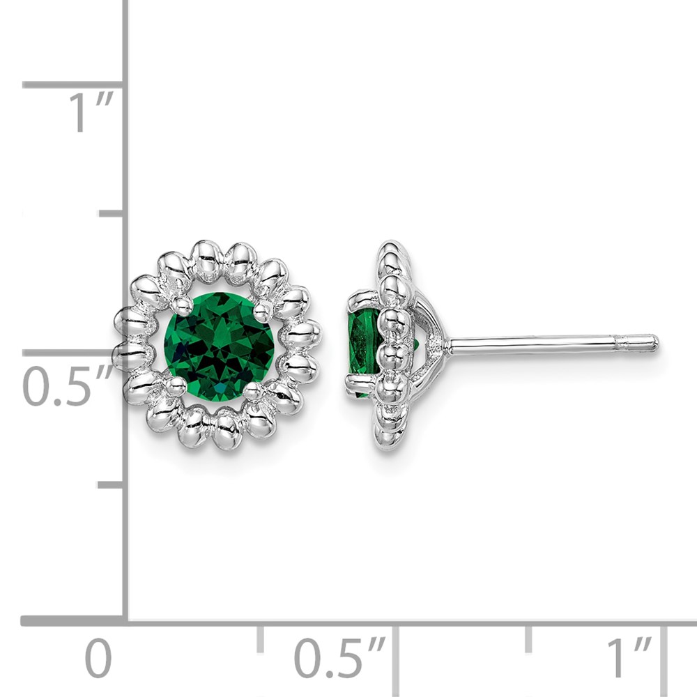 Sterling Silver Rhod-plat Created Emerald Earrings (QE14495MAY)