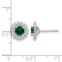 Sterling Silver Rhod-plat Created Emerald Earrings view 4
