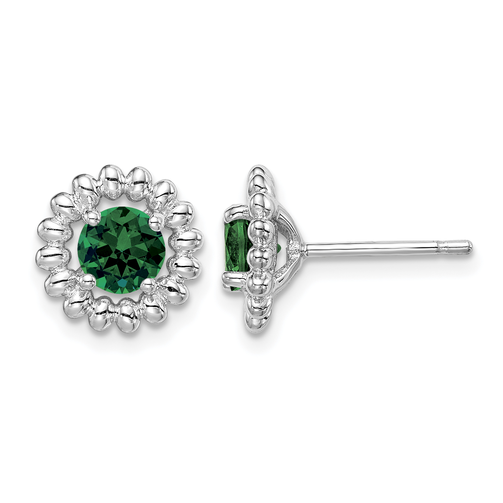 Sterling Silver Rhod-plat Created Emerald Earrings (QE14495MAY)