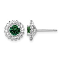 Sterling Silver Rhod-plat Created Emerald Earrings view 1