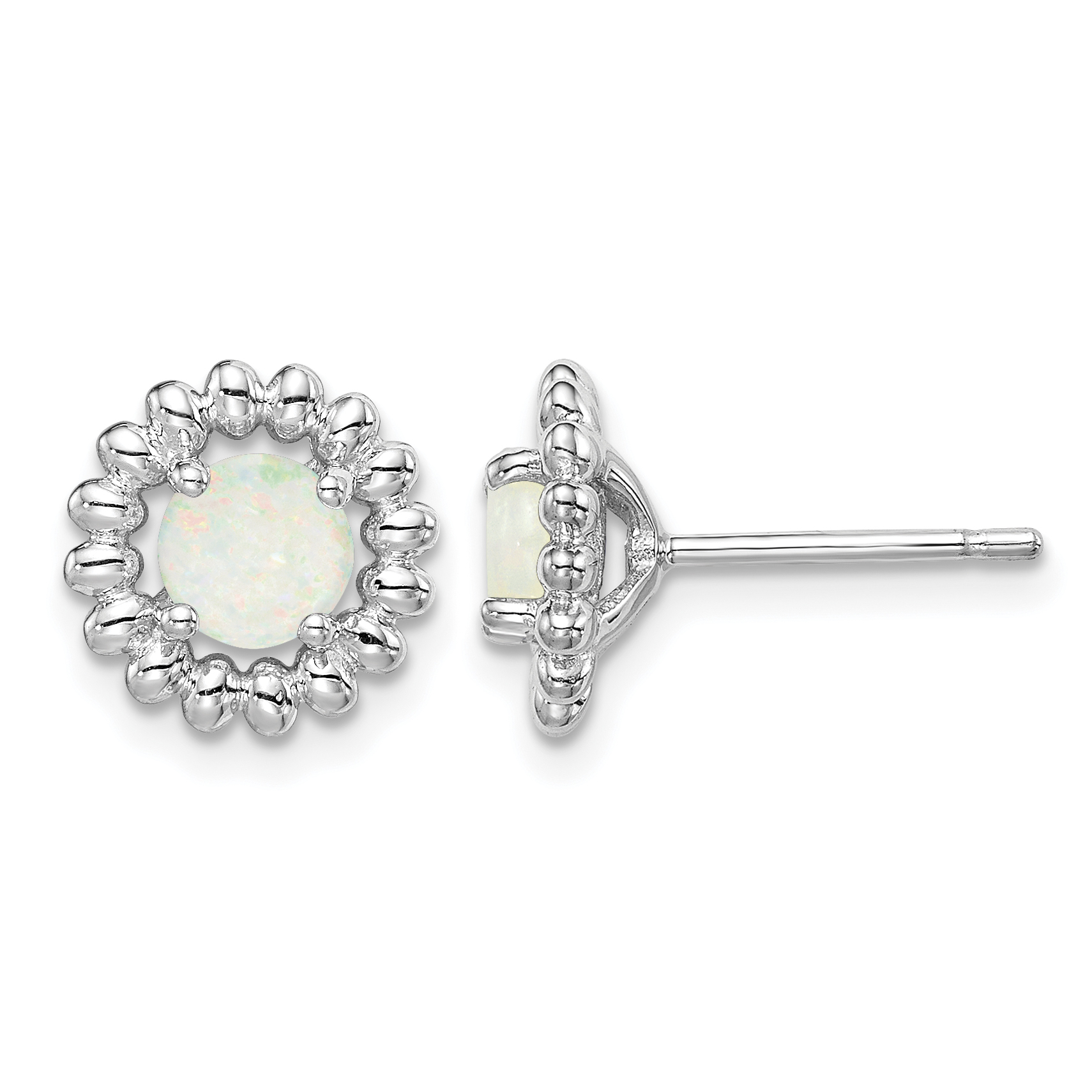 Sterling Silver Rhod-plat Milky Opal Earrings (QE14495OCT)