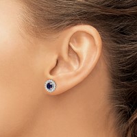 Sterling Silver Rhodium-plated Created Sapphire Earrings view 3