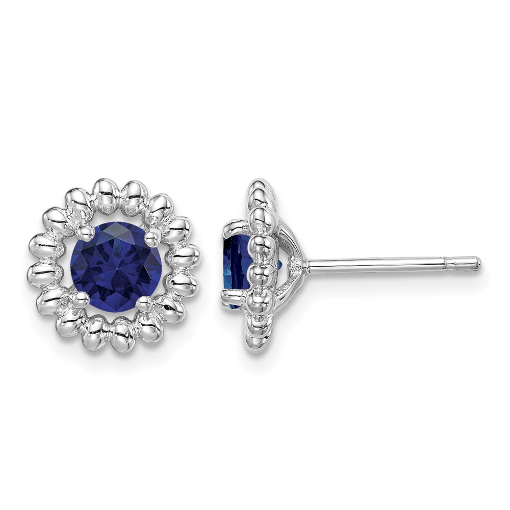 Sterling Silver Rhodium-plated Created Sapphire Earrings