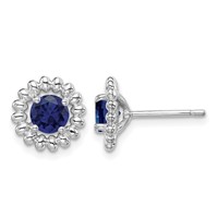 Sterling Silver Rhodium-plated Created Sapphire Earrings view 1