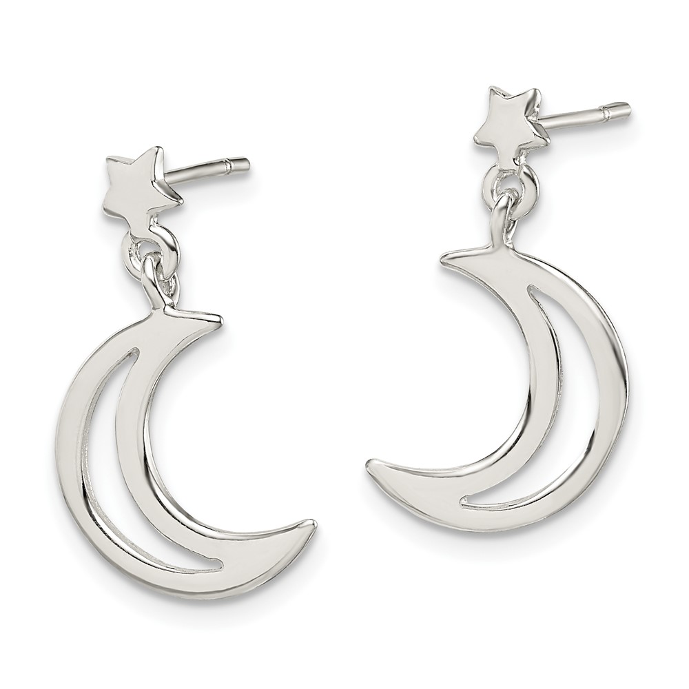 Sterling Silver Star and Moon Dangle Earrings (QE14501)
