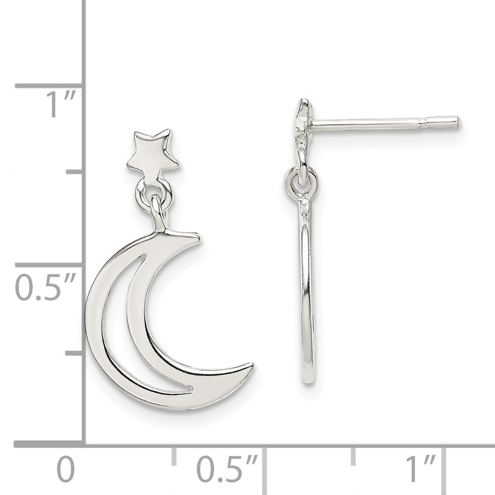 Sterling Silver Star and Moon Dangle Earrings (QE14501)