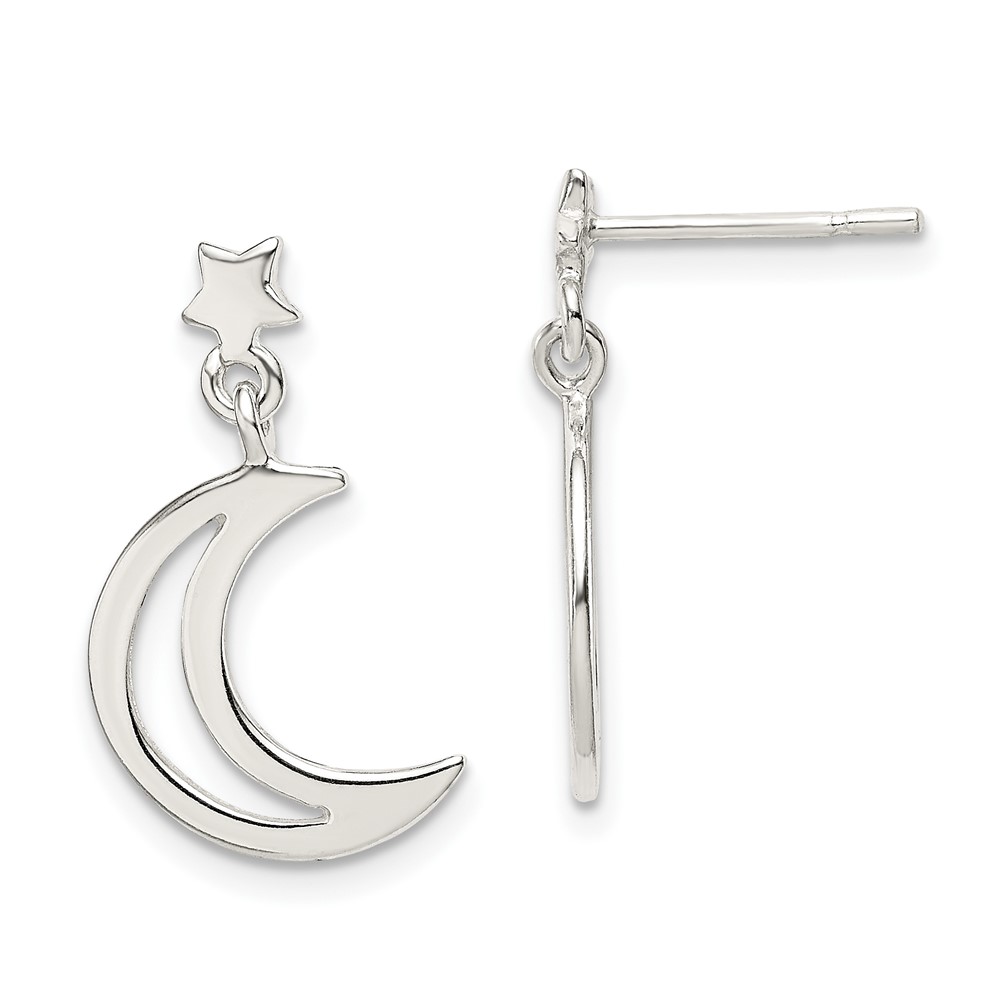 Sterling Silver Star and Moon Dangle Earrings (QE14501)