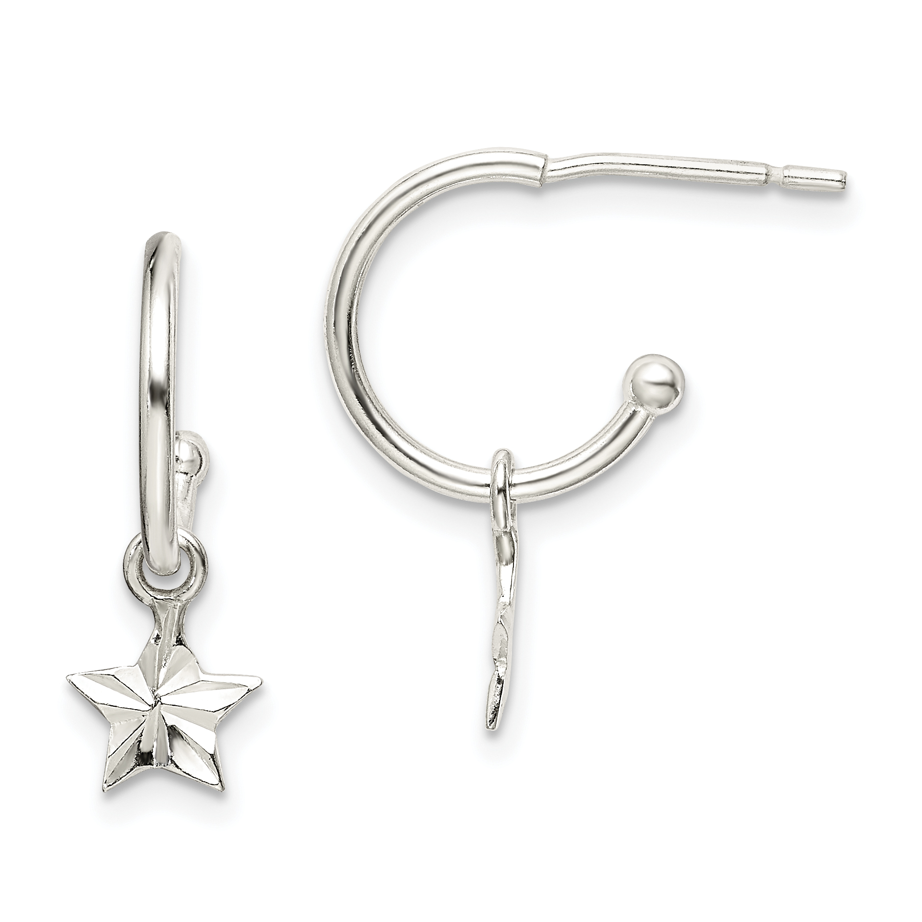 Sterling Silver Star Dangle Hoop Earrings (QE14512)