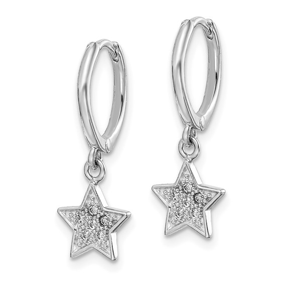Sterling Silver Rhodium-Plated Hoops with CZ Star Dangle Earrings