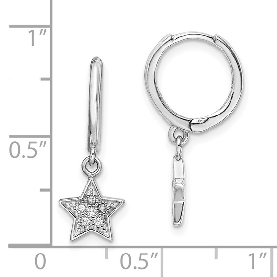 Sterling Silver Rhodium-Plated Hoops with CZ Star Dangle Earrings