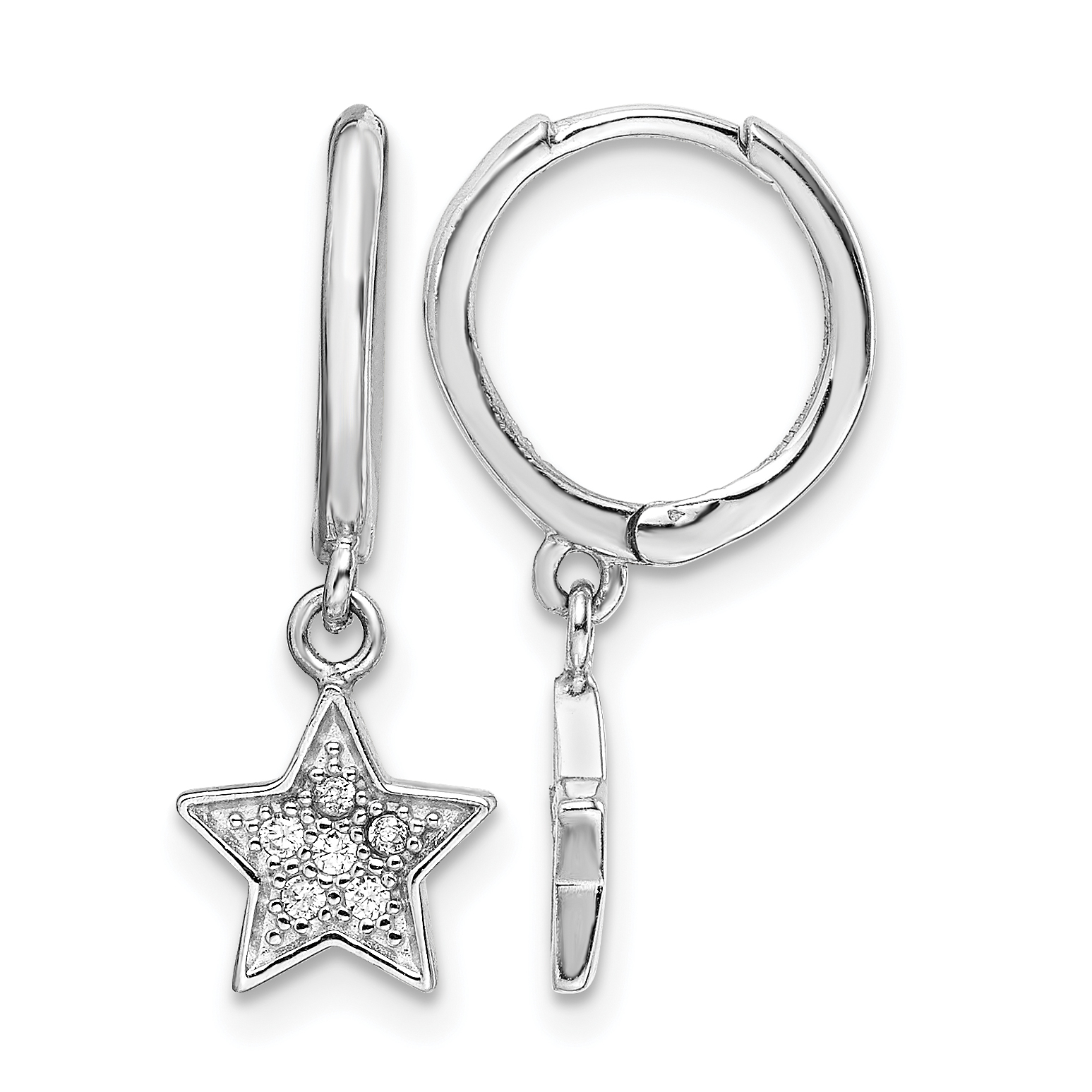 Sterling Silver Rhodium-Plated Hoops with CZ Star Dangle Earrings (QE14521)