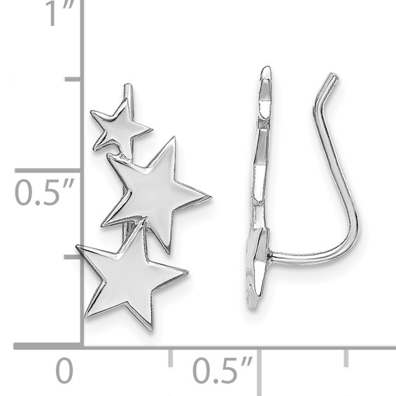 Sterling Silver RH-plated Polished Graduating Stars Ear Climber Earrings