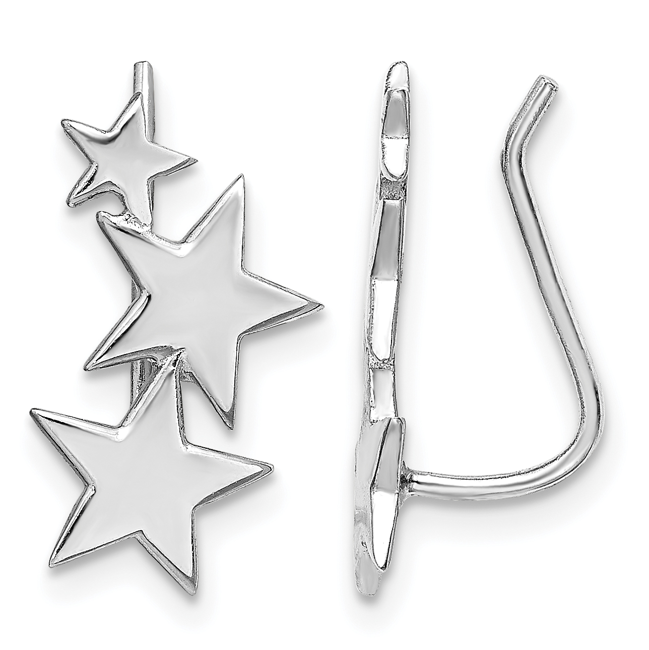 Sterling Silver RH-plated Polished Graduating Stars Ear Climber Earrings (QE14524)