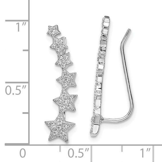 Sterling Silver Rhodium-plated Graduating CZ Stars Ear Climber Earrings