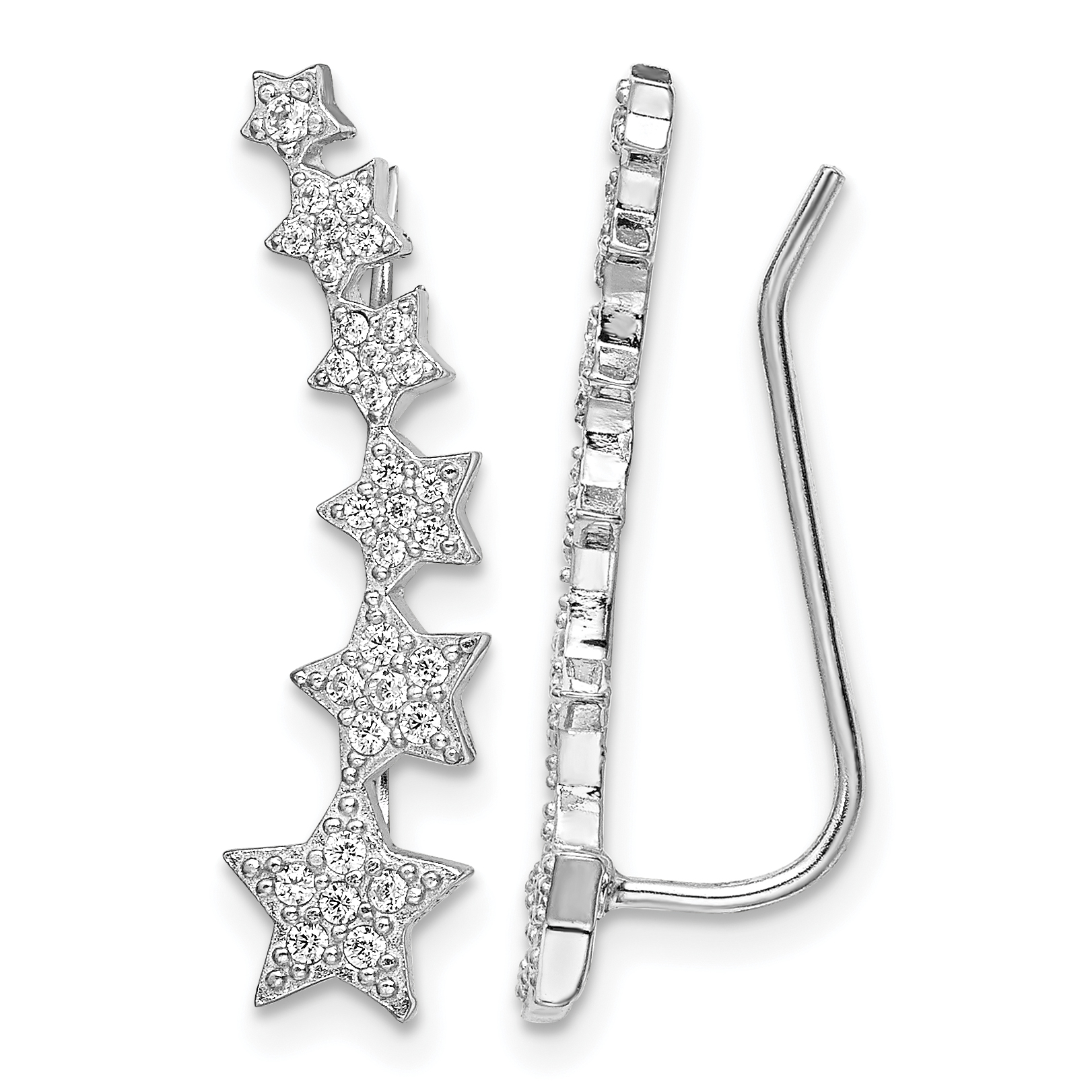 Sterling Silver Rhodium-plated Graduating CZ Stars Ear Climber Earrings (QE14525)