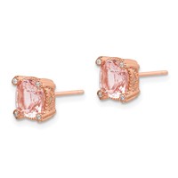 Sterling Silver Rose-tone Polished Textured Pink Crystal & CZ Post Earrings view 2