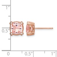 Sterling Silver Rose-tone Polished Textured Pink Crystal & CZ Post Earrings view 4